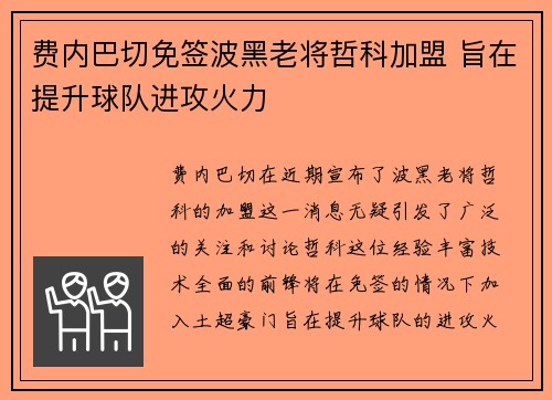 费内巴切免签波黑老将哲科加盟 旨在提升球队进攻火力 费内巴切免签波黑老将哲科加盟 旨在提升球队进攻火力